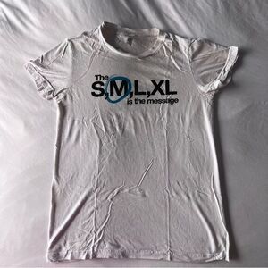 4/$20 T-Post white graphic t-shirt, The Medium Is The Message